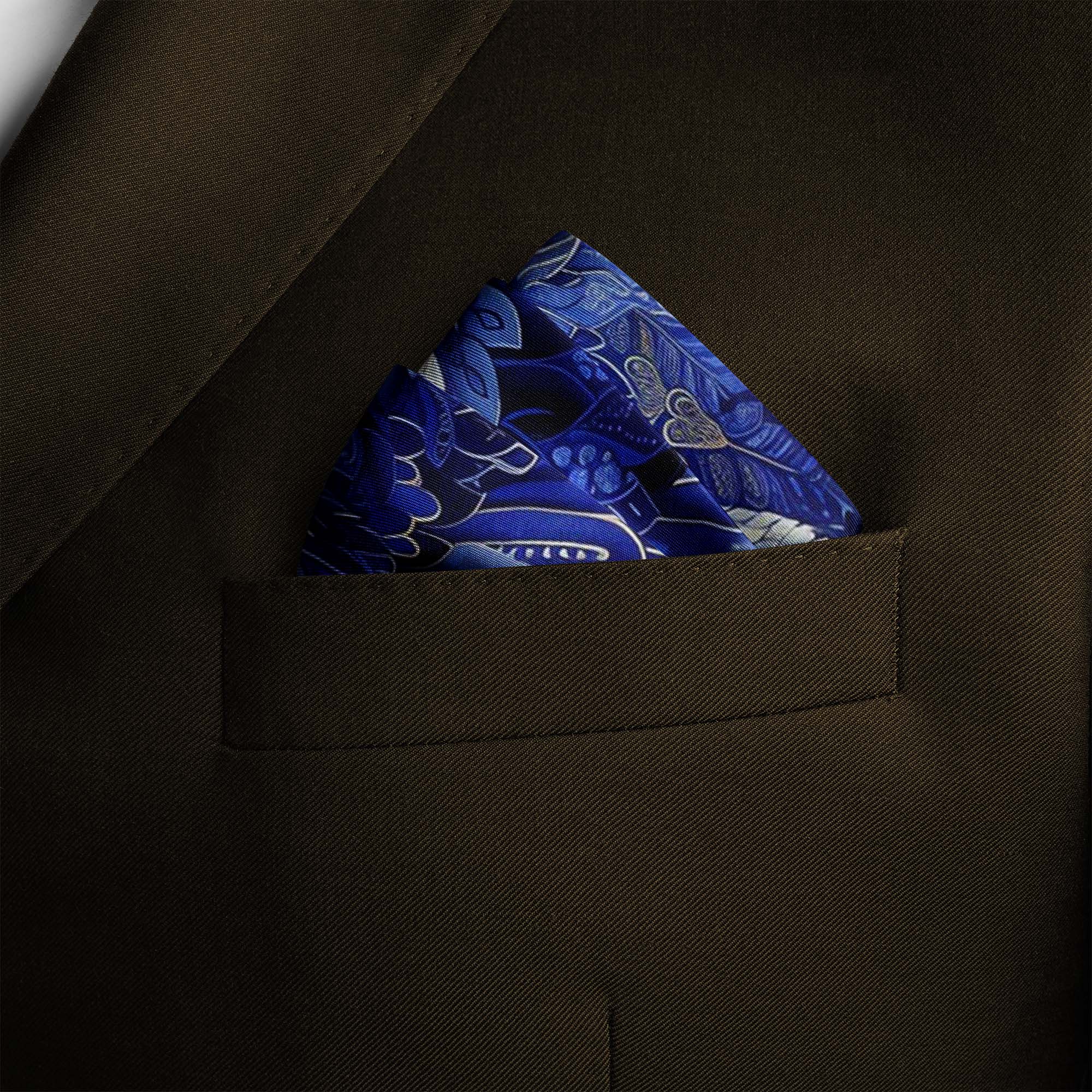 BLUE EYE EAGLE SILK POCKET SQUARE BLUE EYE EAGLE SILK POCKET SQUARE