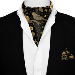 NOIR FAUNA SILK ASCOT AND POCKET SQUARE SET – PREMIUM COLLECTION