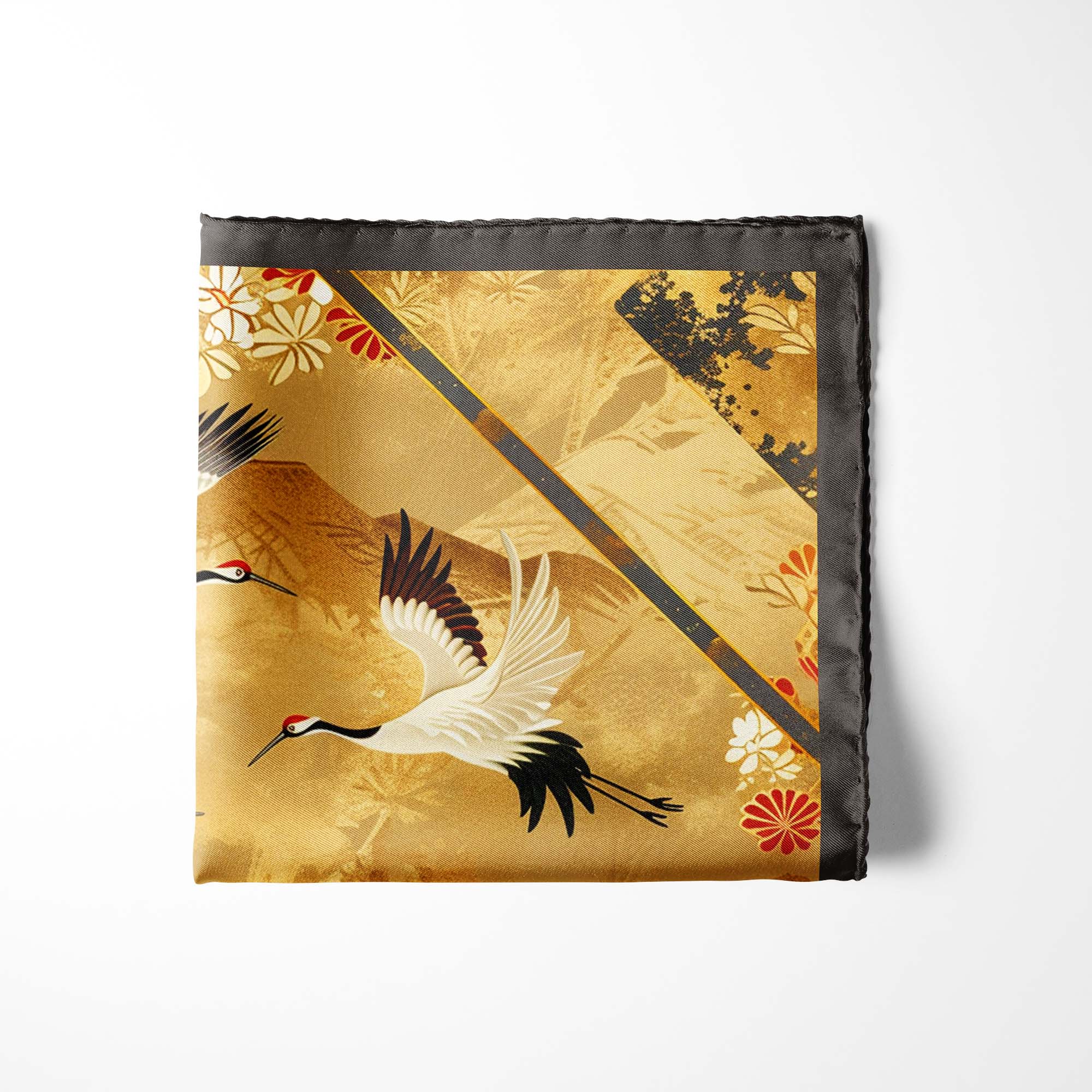 CRANE BIRDS SILK POCKET SQUARE CRANE BIRDS SILK POCKET SQUARE