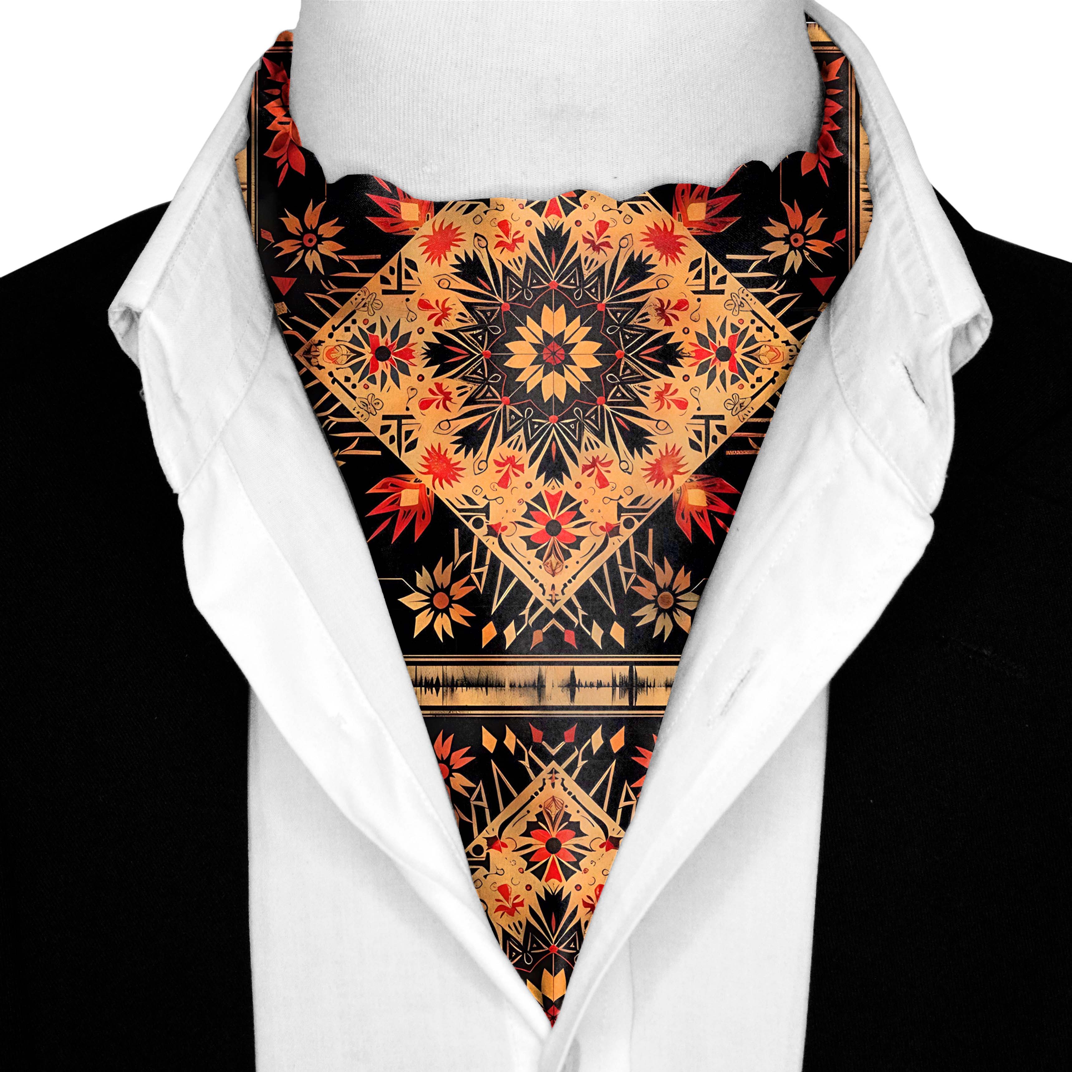 FLORAL ETHNIC ORIENTAL SILK ASCOT AND POCKET SQUARE SET – PREMIUM COLLECTION FLORAL ETHNIC ORIENTAL SILK ASCOT AND POCKET SQUARE SET – PREMIUM COLLECTION