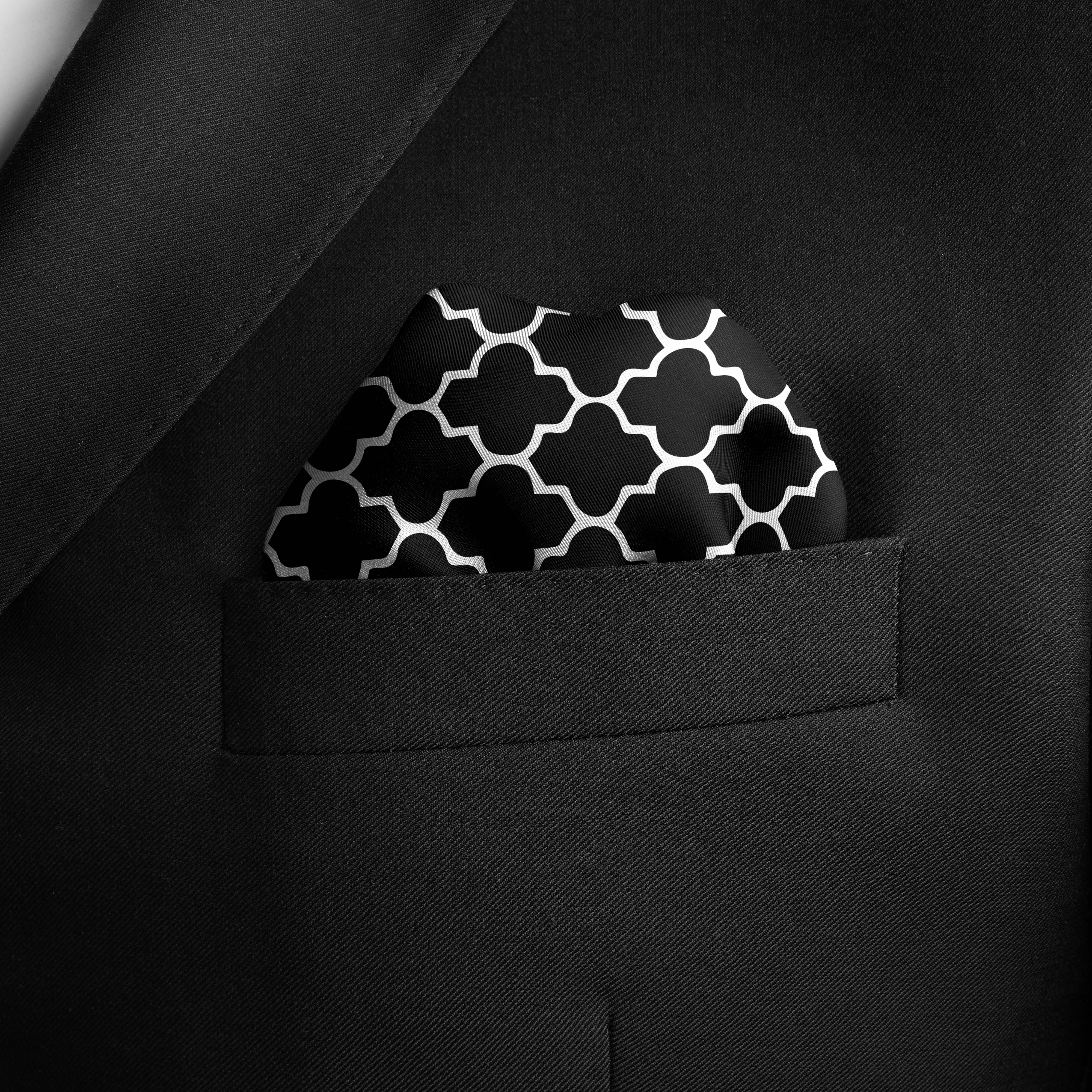 SILVER GEOMETRIC SILK POCKET SQUARE SILVER GEOMETRIC SILK POCKET SQUARE