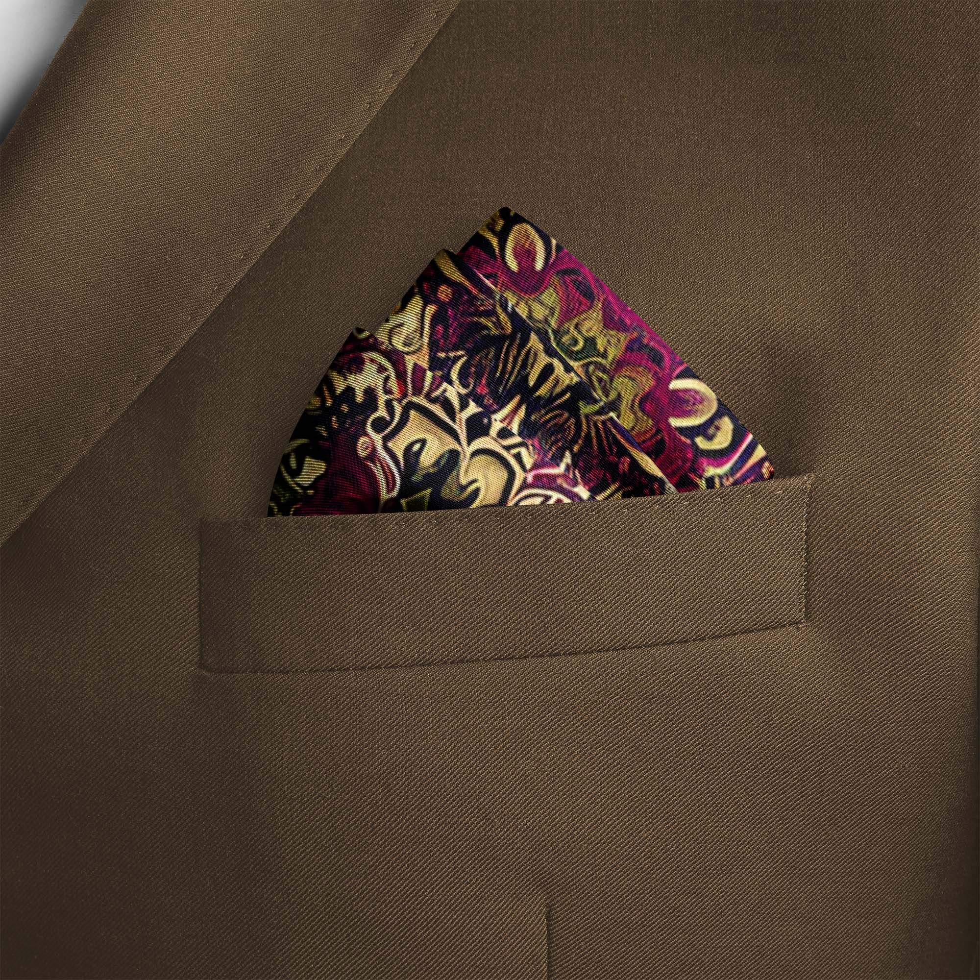 ARABESQUE ABSTRACT VINTAGE SILK POCKET SQUARE ARABESQUE ABSTRACT VINTAGE SILK POCKET SQUARE