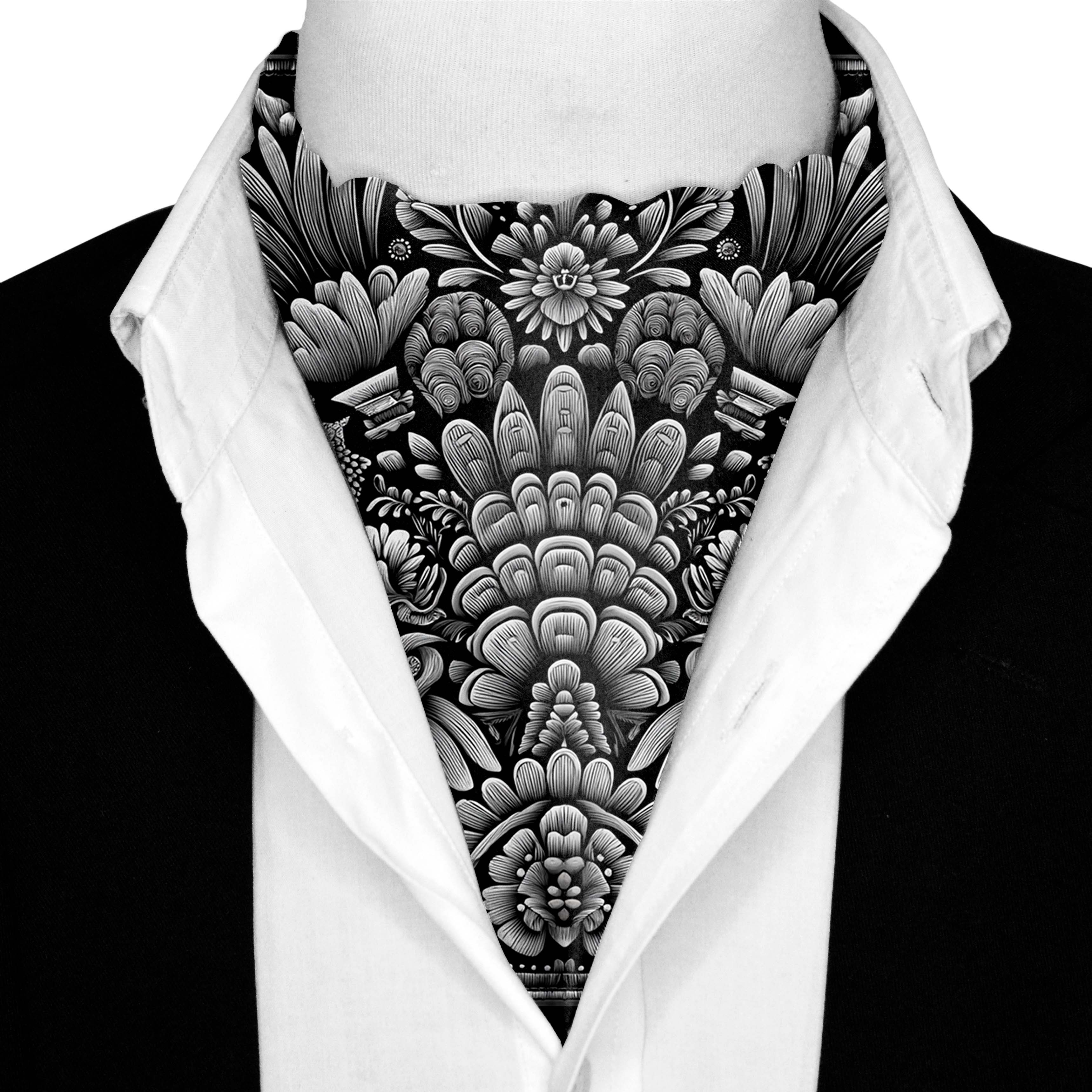 NOIR SILK ASCOT AND POCKET SQUARE SET – PREMIUM COLLECTION NOIR SILK ASCOT AND POCKET SQUARE SET – PREMIUM COLLECTION