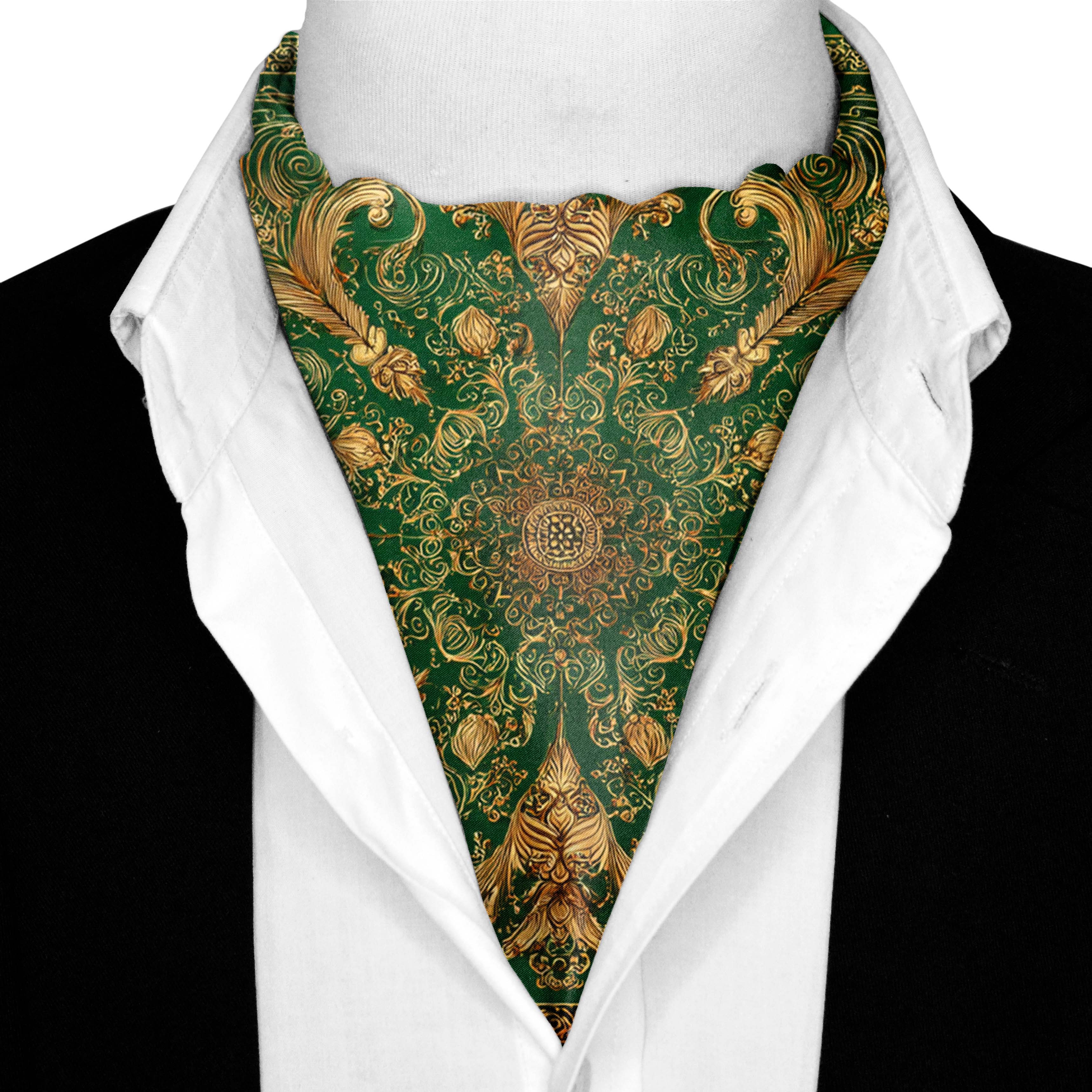 VERIDIAN SILK ASCOT AND POCKET SQUARE SET – PREMIUM COLLECTION VERIDIAN SILK ASCOT AND POCKET SQUARE SET – PREMIUM COLLECTION