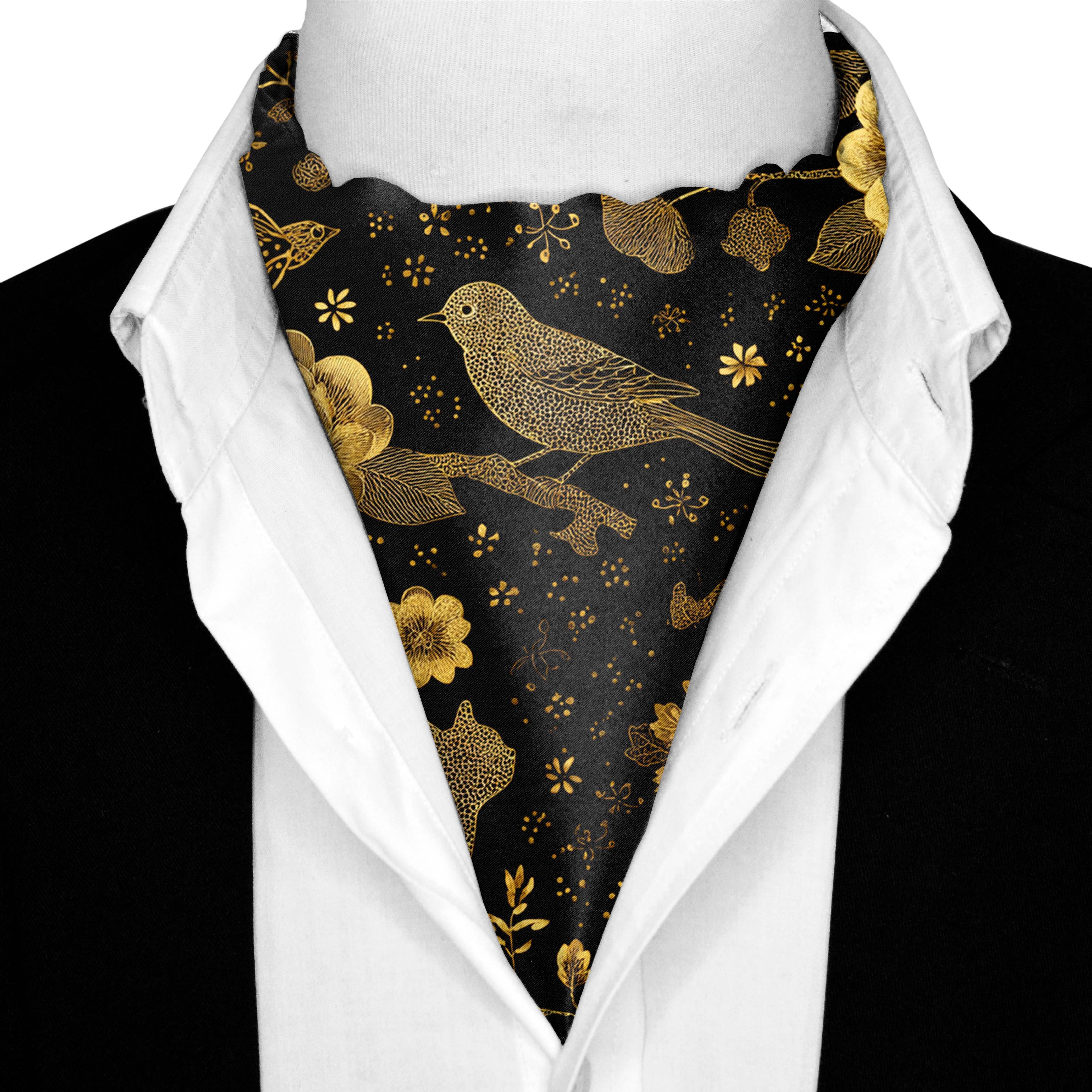 NOIR FAUNA SILK ASCOT AND POCKET SQUARE SET – PREMIUM COLLECTION NOIR FAUNA SILK ASCOT AND POCKET SQUARE SET – PREMIUM COLLECTION