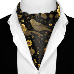 NOIR FAUNA SILK ASCOT AND POCKET SQUARE SET – PREMIUM COLLECTION