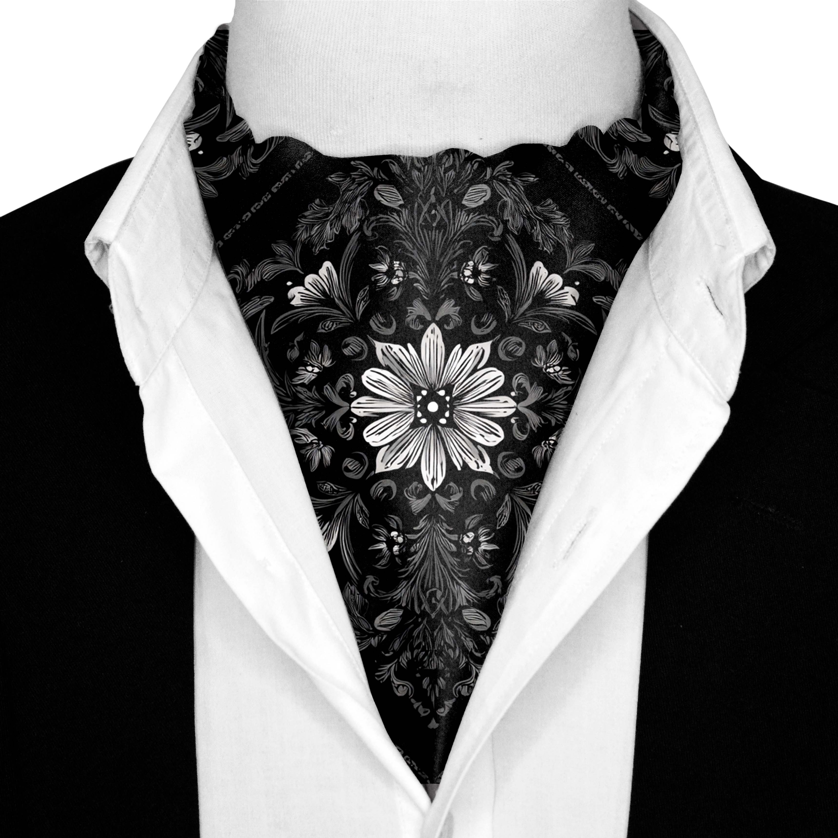 OBSIDIAN SILK ASCOT AND POCKET SQUARE SET – PREMIUM COLLECTION OBSIDIAN SILK ASCOT AND POCKET SQUARE SET – PREMIUM COLLECTION