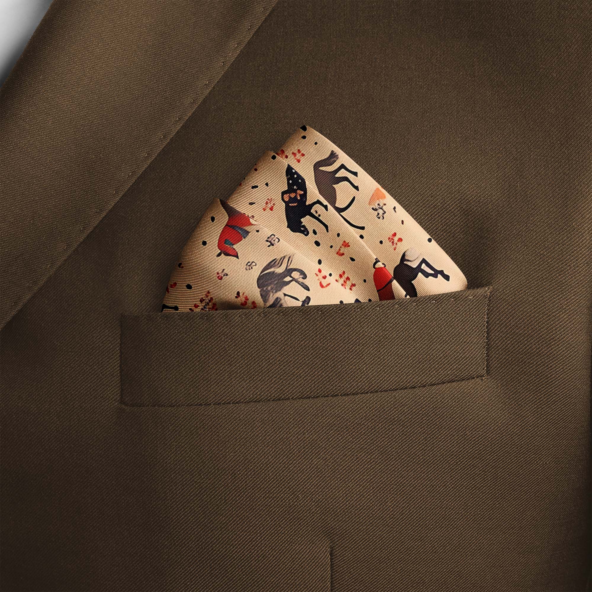 COLORED RUNNING HORSE SILK POCKET SQUARE COLORED RUNNING HORSE SILK POCKET SQUARE