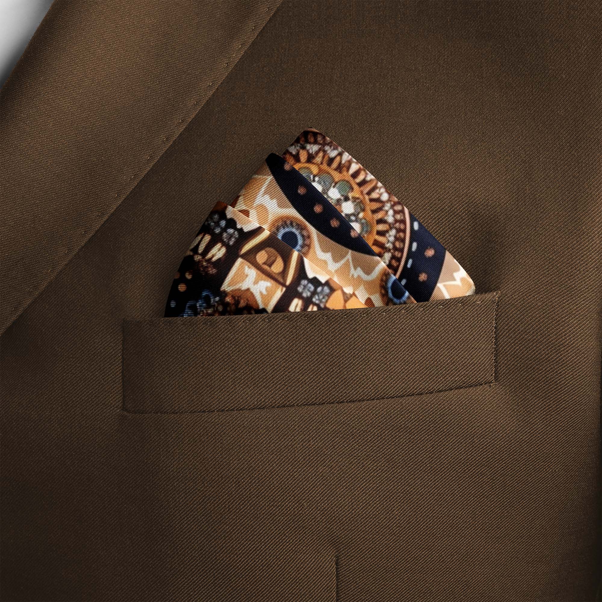 ETHNIC TRIBAL ROUND SILK POCKET SQUARE ETHNIC TRIBAL ROUND SILK POCKET SQUARE