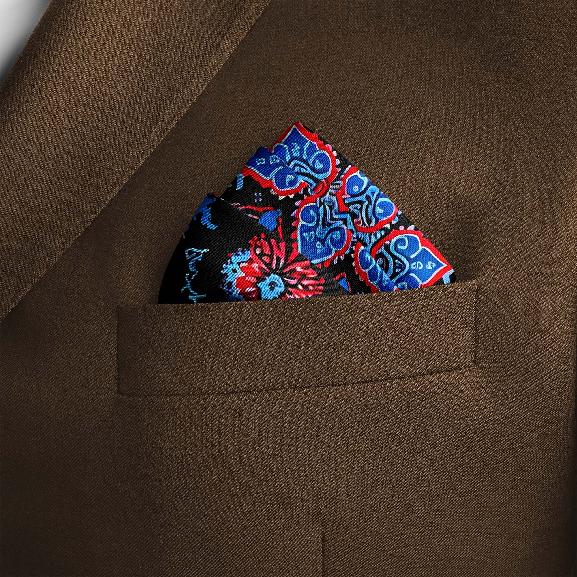 FOLKART QUILT SILK POCKET SQUARE FOLKART QUILT SILK POCKET SQUARE