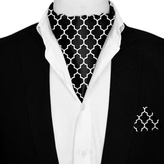 SILVER GEOMETRIC  SILK ASCOT AND POCKET SQUARE SET – PREMIUM COLLECTION