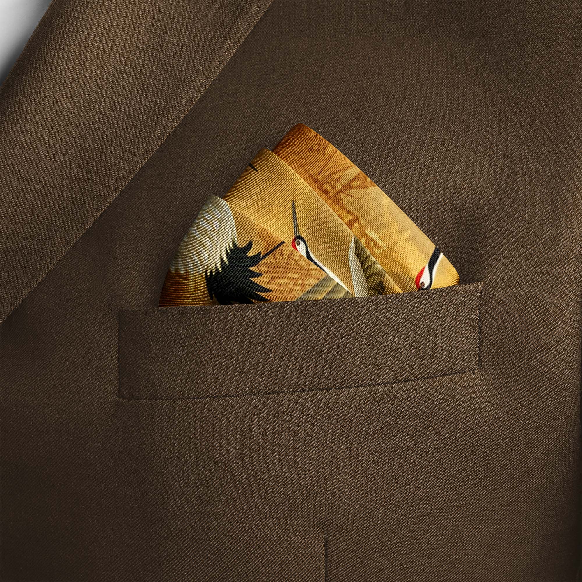 CRANE BIRDS SILK POCKET SQUARE CRANE BIRDS SILK POCKET SQUARE