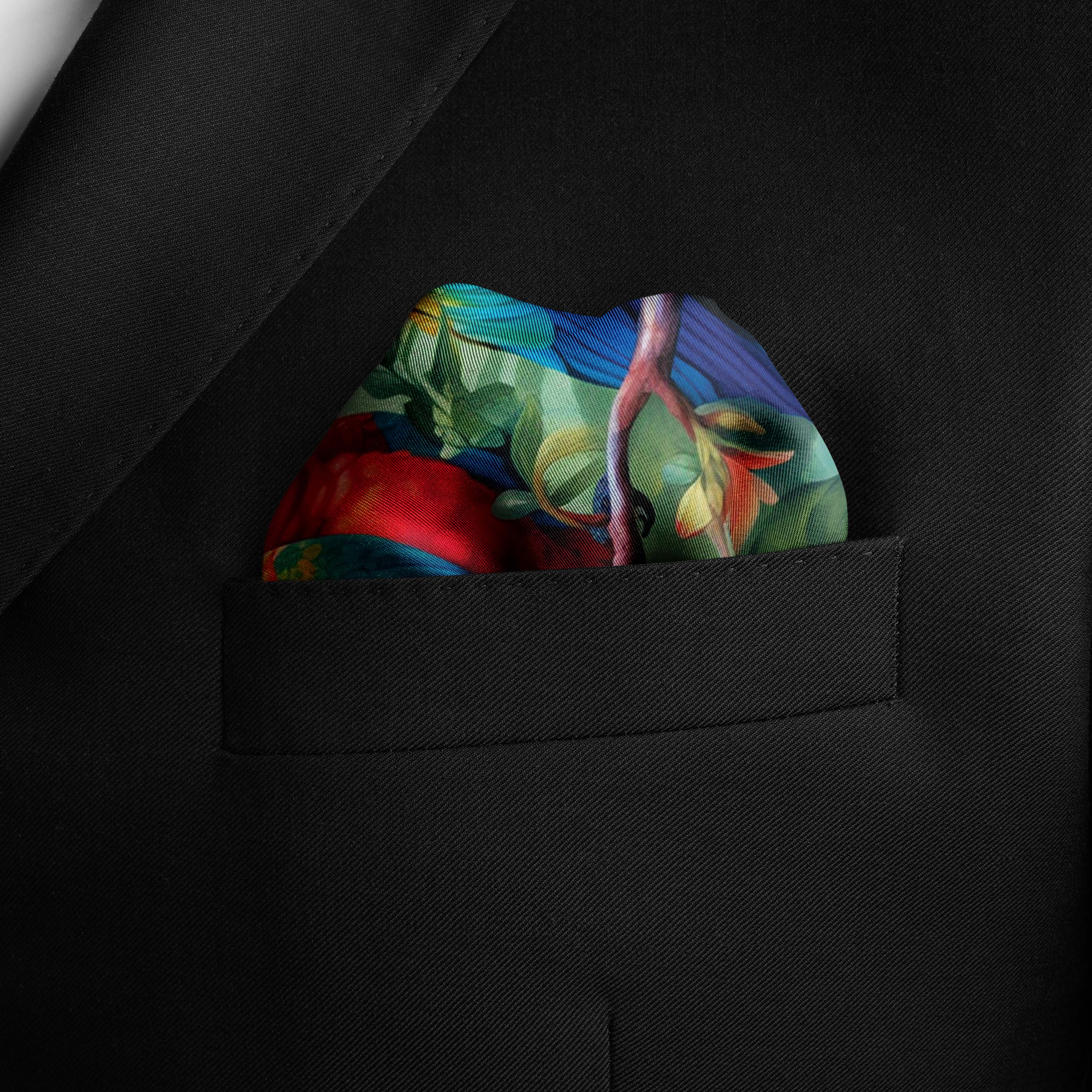 BIRDS AND JUNGLE SILK POCKET SQUARE BIRDS AND JUNGLE SILK POCKET SQUARE