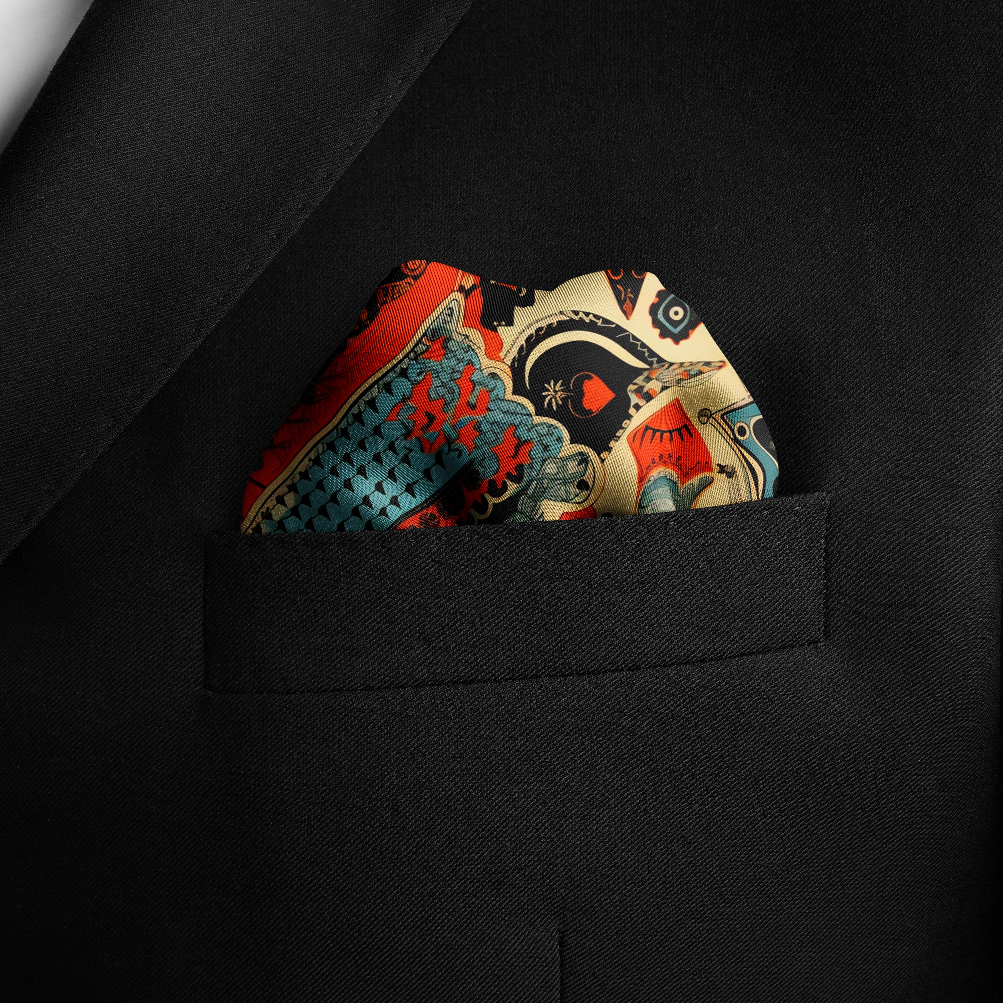 Printed Pocket Square | Unique Pocket Square | Black Wolf Printed Pocket Square | Unique Pocket Square | Black Wolf