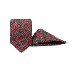 RED MATRIX TIE AND POCKET SQUARE SET