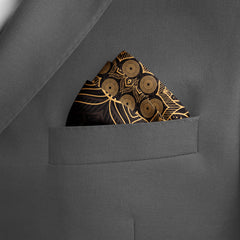BLACK  AND GOLD ORNAMENT SILK POCKET SQUARE