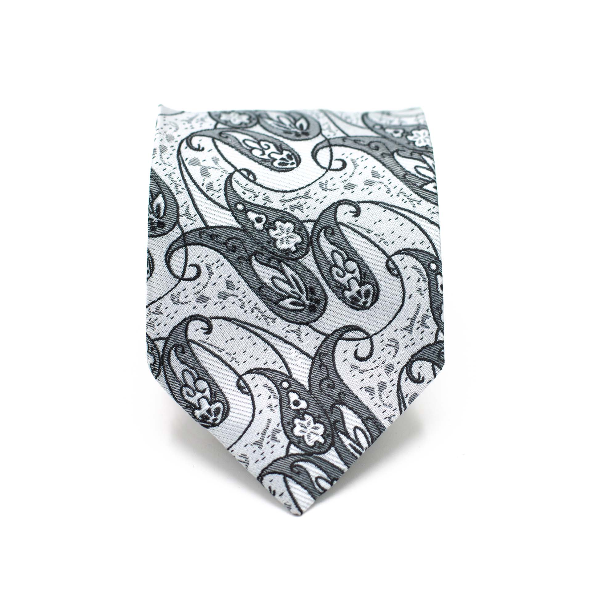 SILVER PAISLEY TIE AND POCKET SQUARE SET SILVER PAISLEY TIE AND POCKET SQUARE SET
