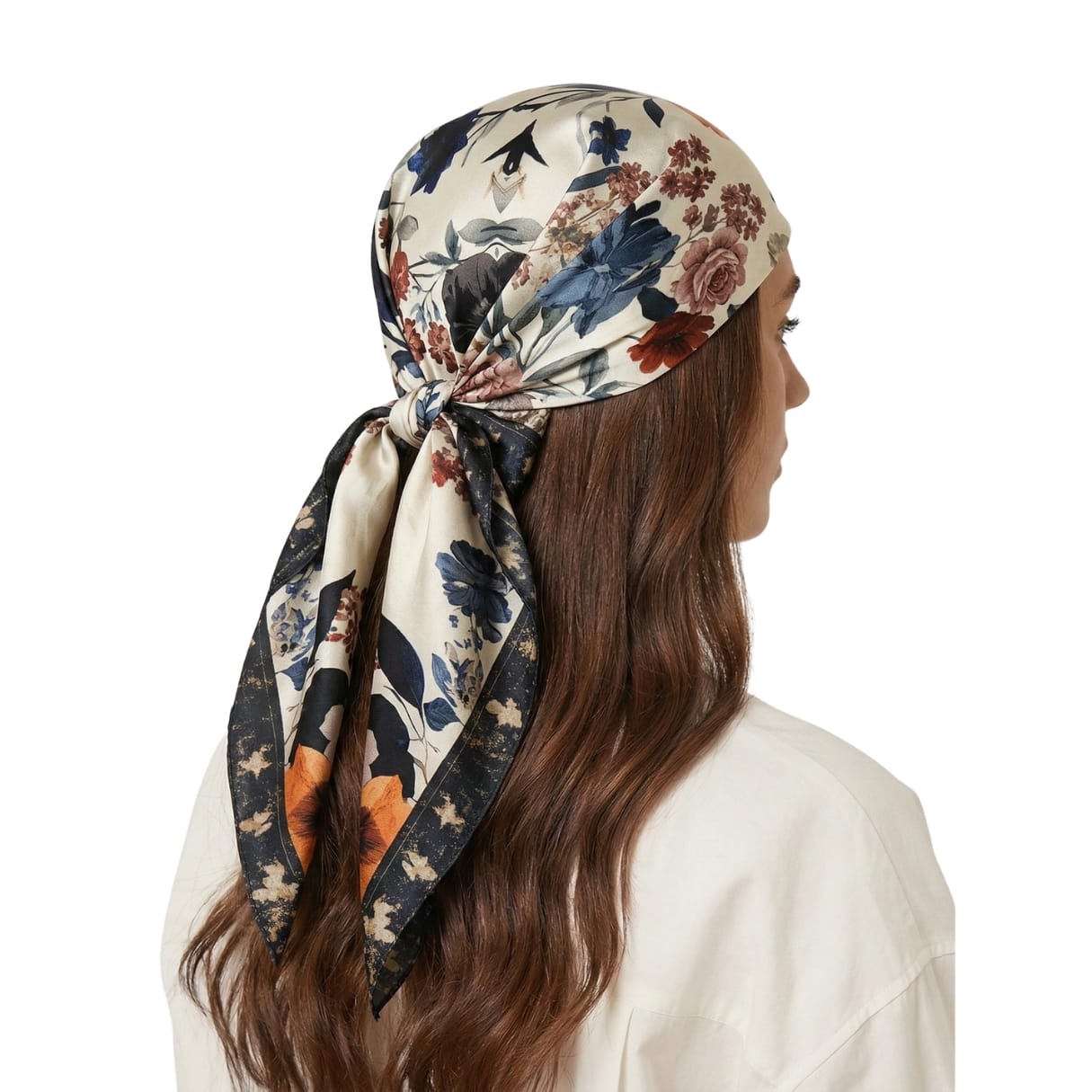 HARMONIOUS FLORAL SILK HEAD SCARF