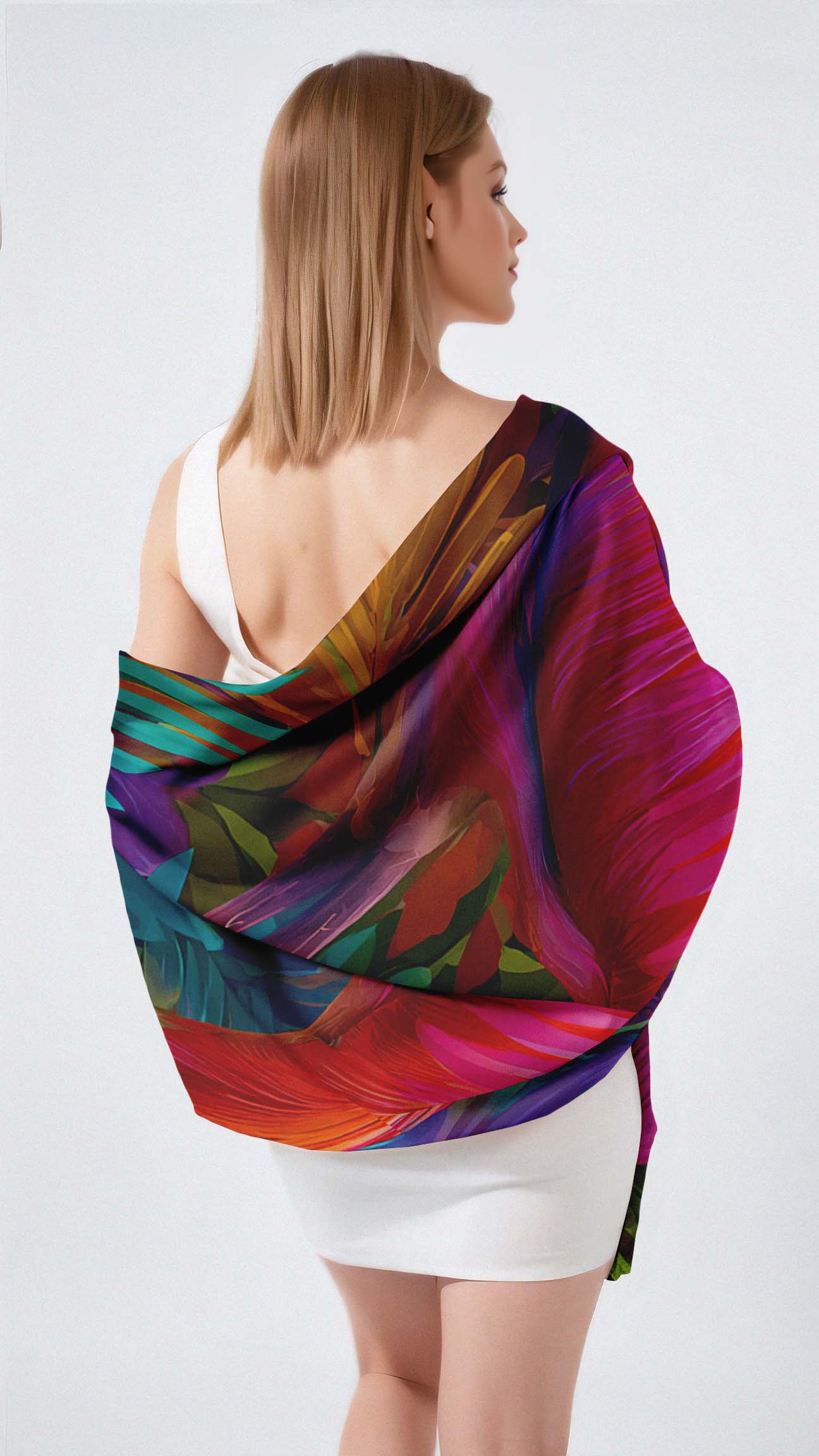 RAINBOW FLAMINGO SILK LONG LADIES SCARF
