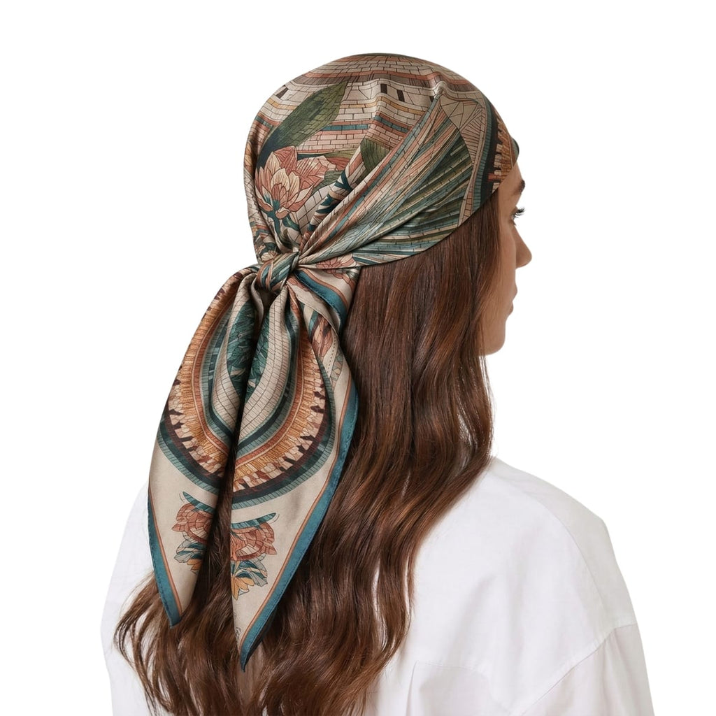 ANTIQUE MOSAIC GARDEN SILK HEAD SCARF