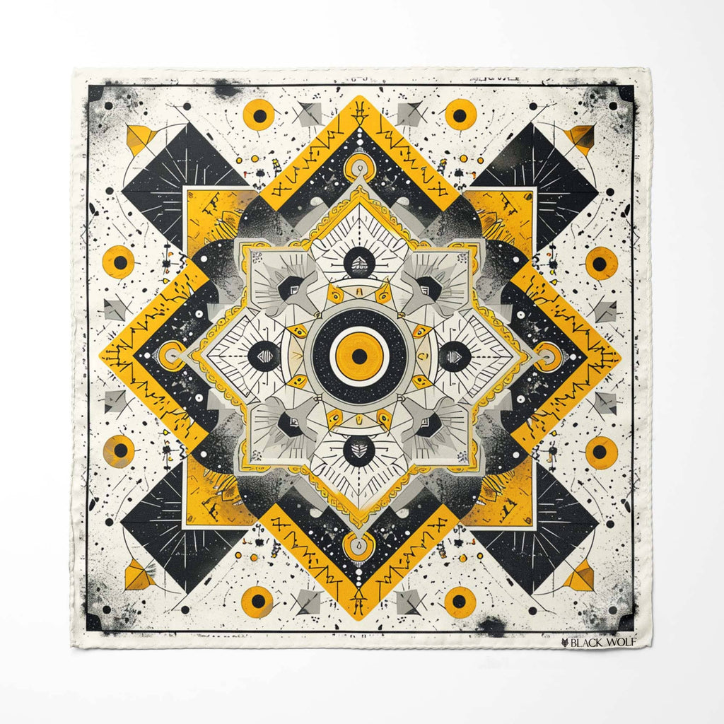 ETHNIC ABSTRACT SILK ASCOT AND POCKET SQUARE SET – PREMIUM COLLECTION
