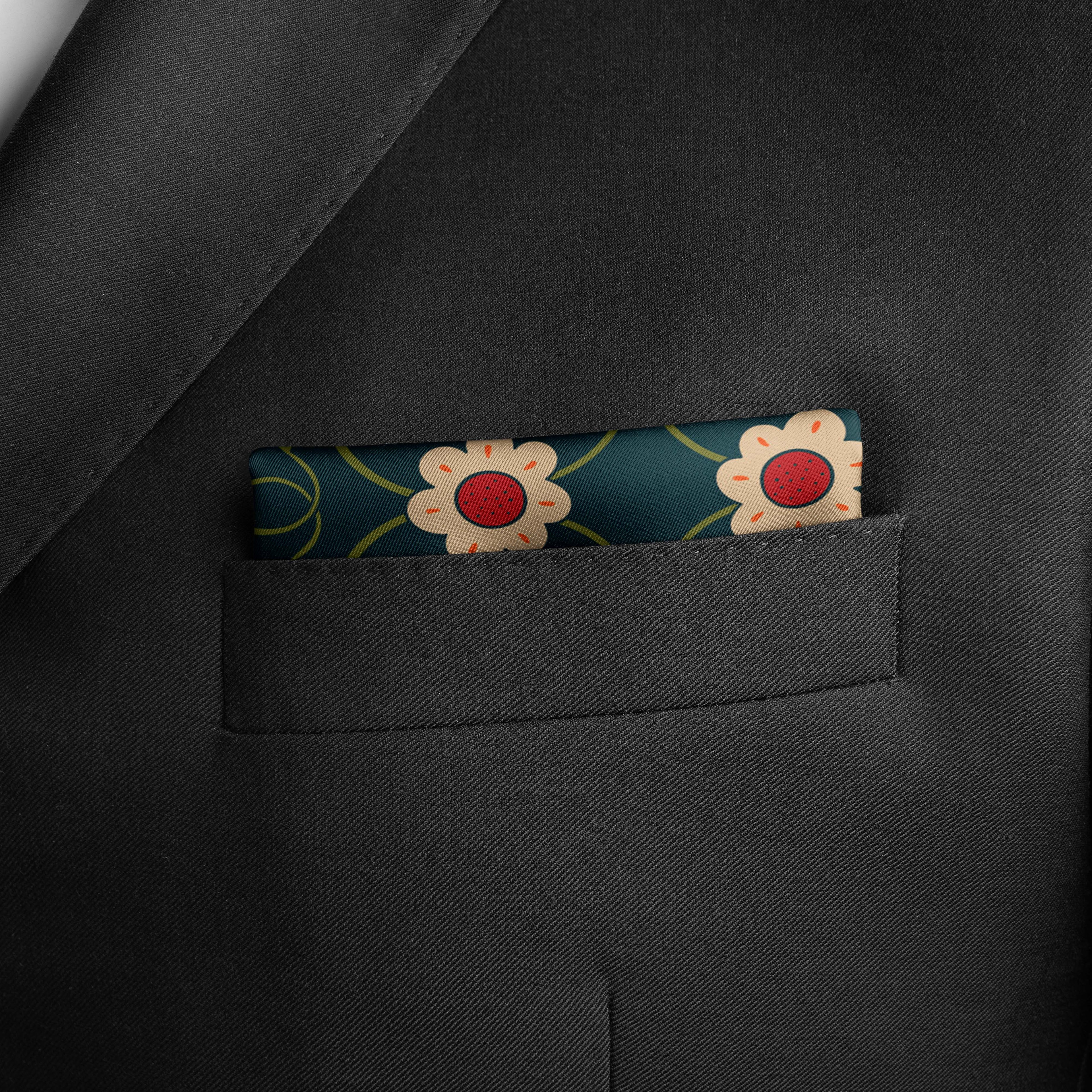 FLOWERS AND LEAVES SILK POCKET SQUARE