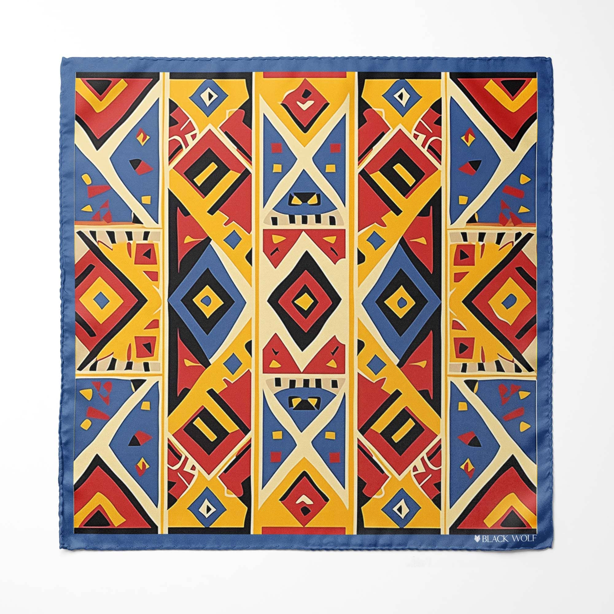 GEOMETRIC TRIBAL PATTERN SILK POCKET SQUARE