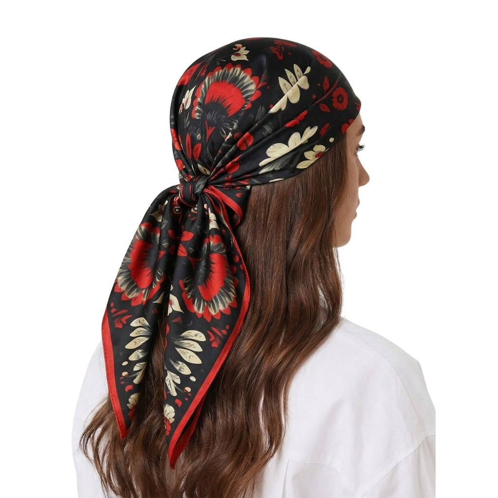 FLORAL OF ANIMAL SILK HEAD SCARF