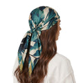 TURQUOISE BOTANICAL SILK HEAD SCARF
