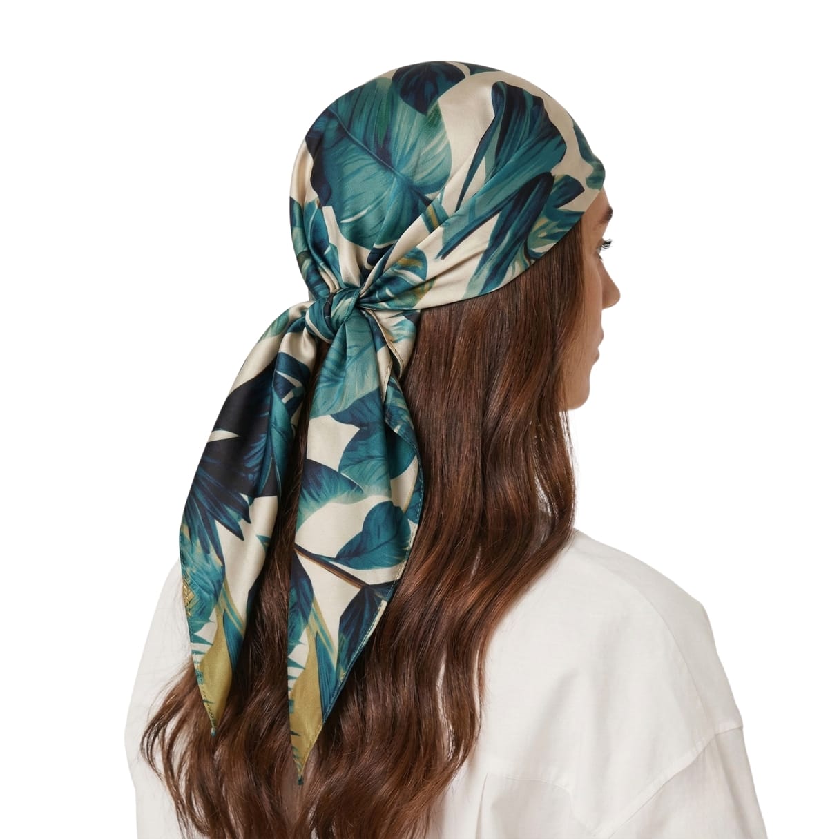 TURQUOISE BOTANICAL SILK HEAD SCARF