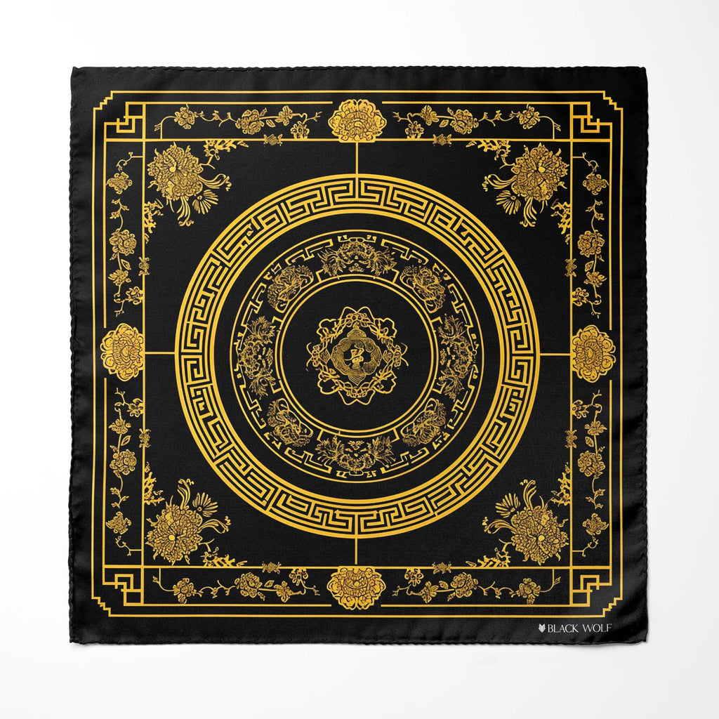 GOLDEN BAROQUE SILK ASCOT AND POCKET SQUARE SET – PREMIUM COLLECTION