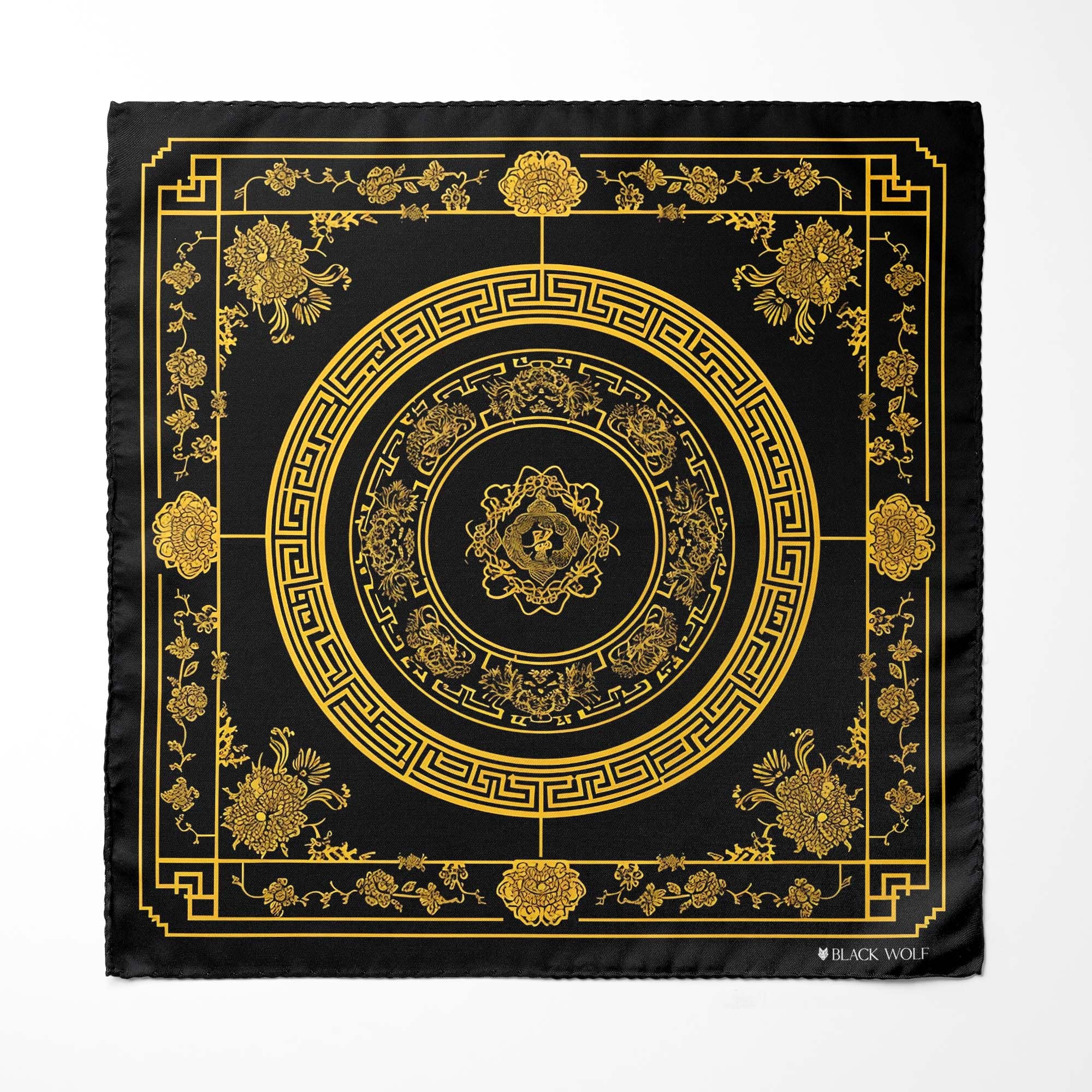 GOLDEN BAROQUE SILK ASCOT AND POCKET SQUARE SET – PREMIUM COLLECTION