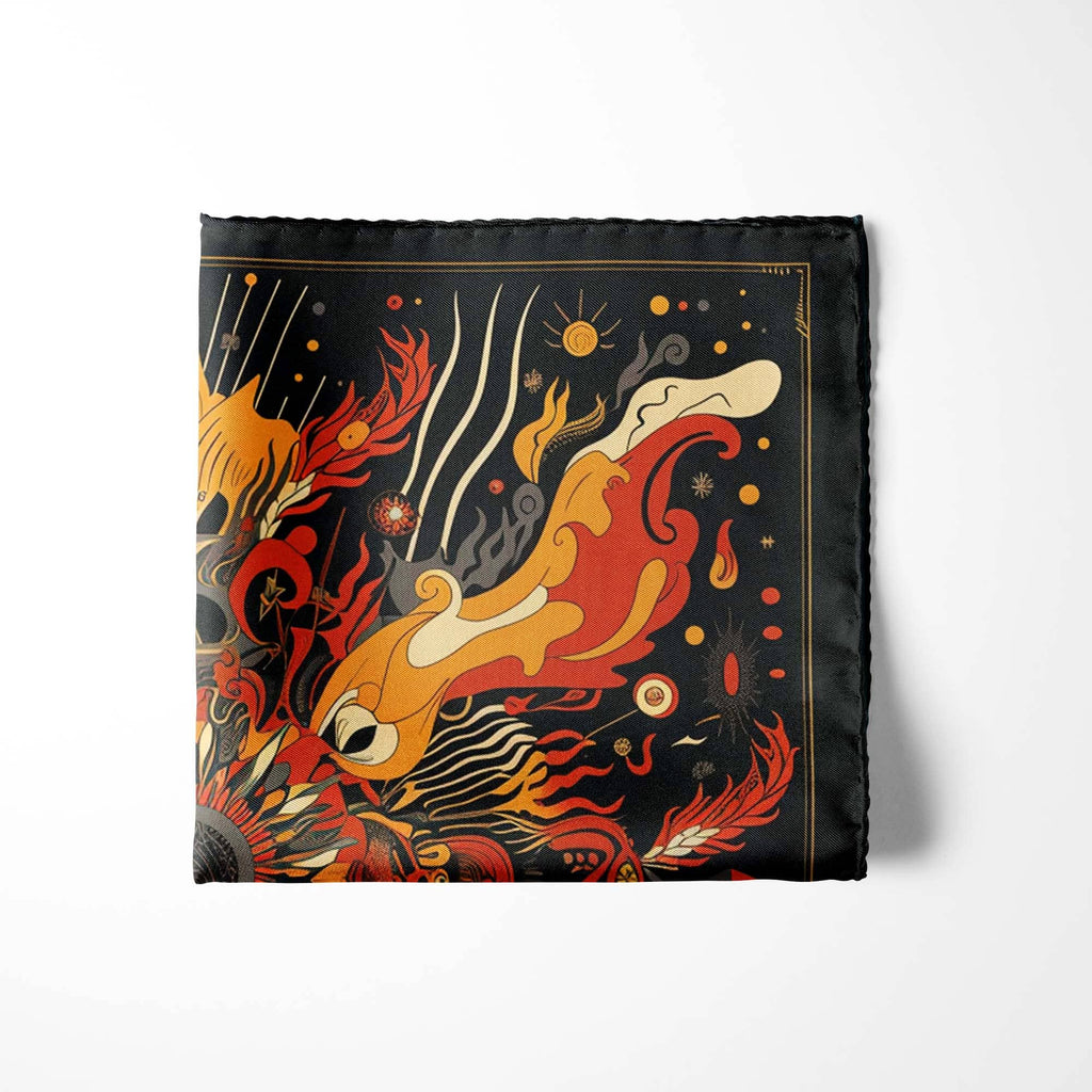 FIRE DRAGON SILK POCKET SQUARE