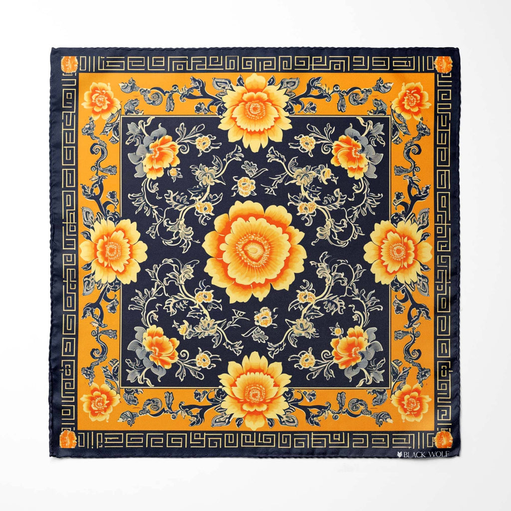 FLOWERS FOLIAGE MEN SCARF AND POCKET SQUARE SET – PREMIUM COLLECTION