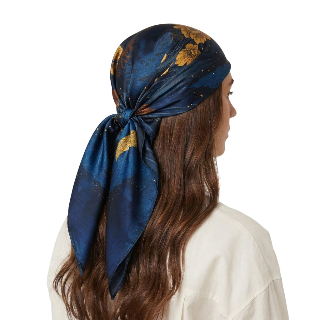 MIDNIGHT BUTTERFLY MEADOW SILK HEAD SCARF