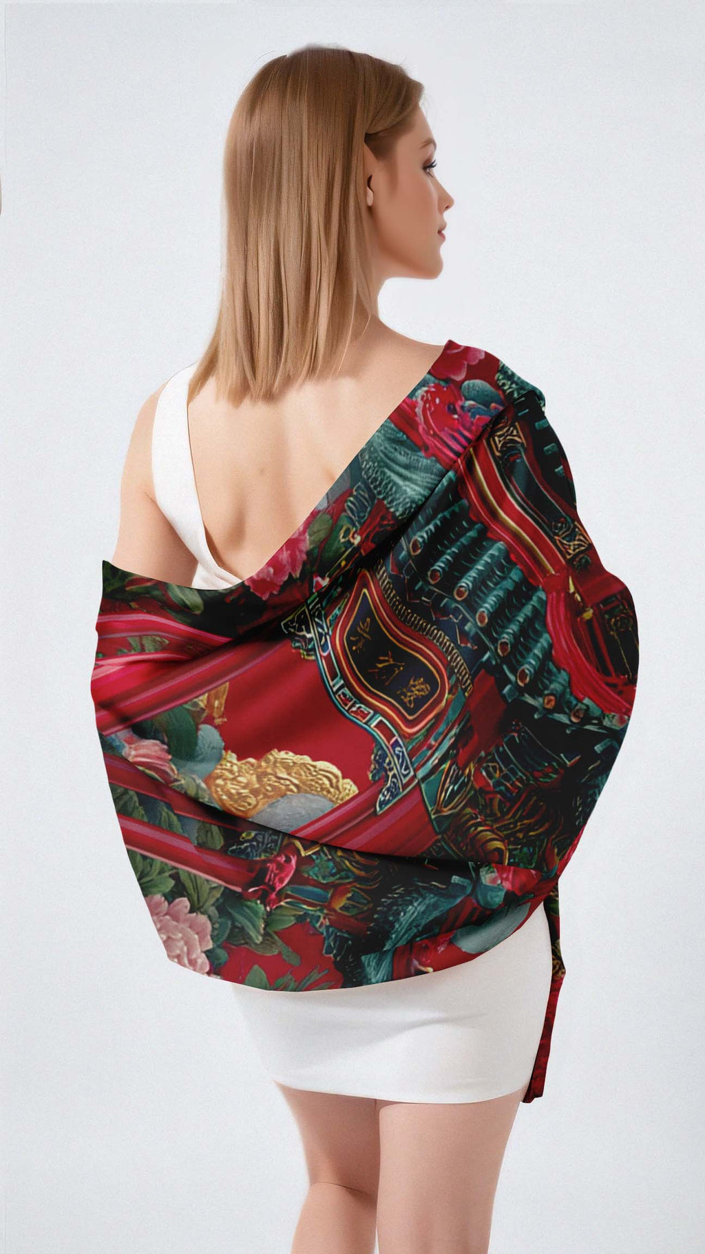 CRIMSON DYNASTY GARDEN SILK LONG LADIES SCARF