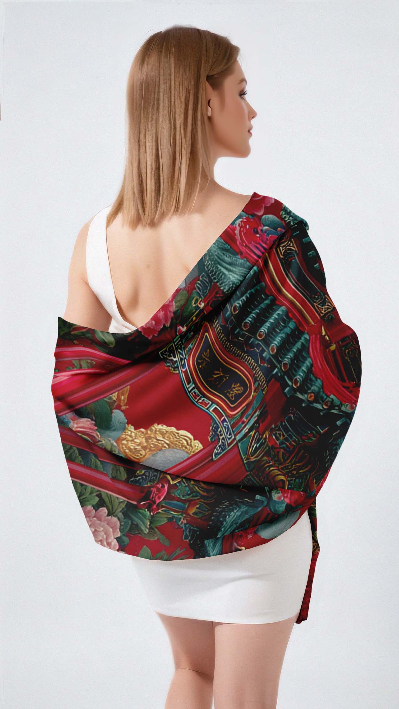 CRIMSON DYNASTY GARDEN SILK LONG LADIES SCARF