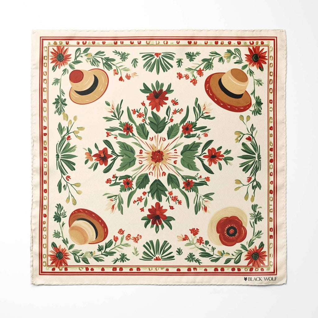 CIRCULAR FLORAL SILK POCKET SQUARE
