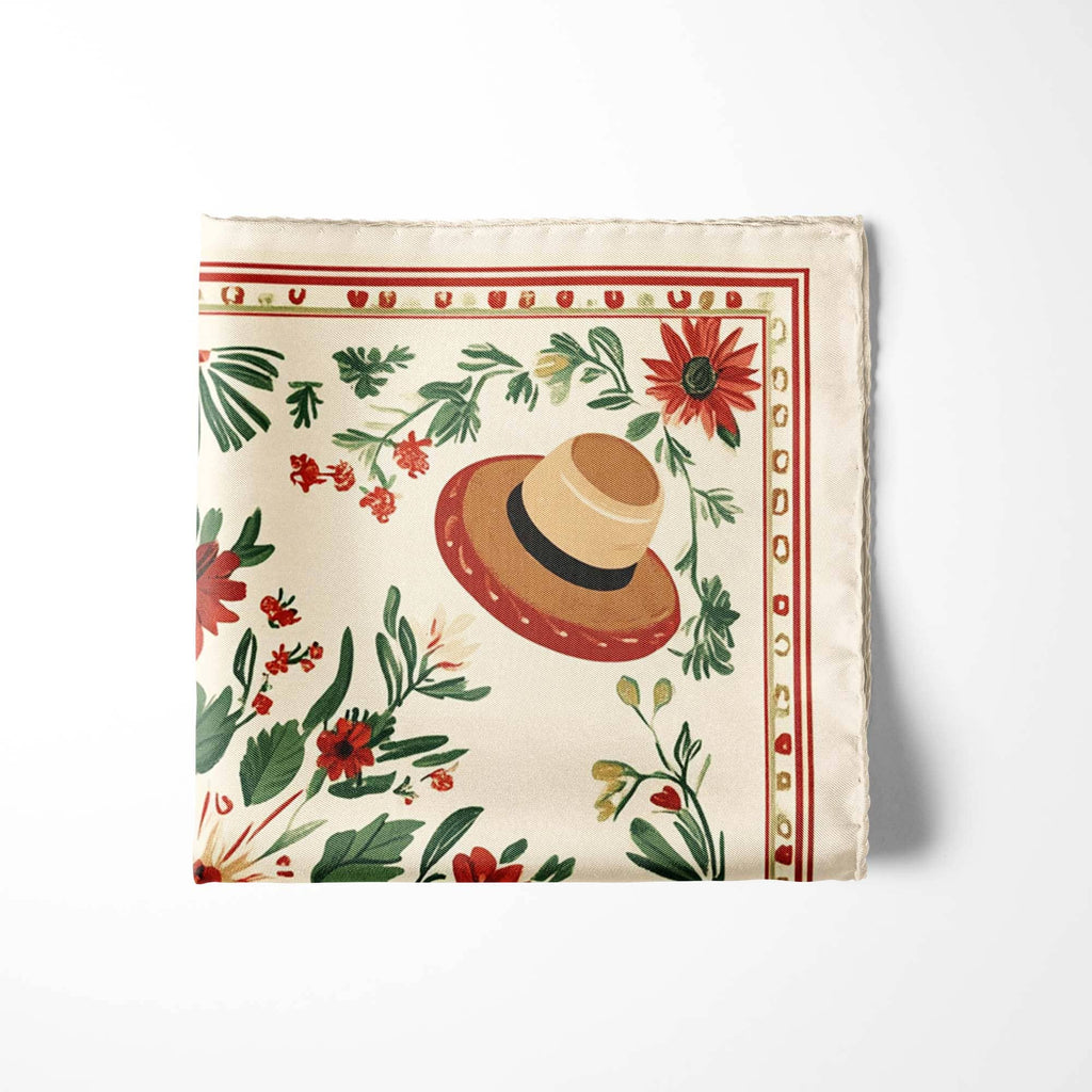 CIRCULAR FLORAL SILK POCKET SQUARE