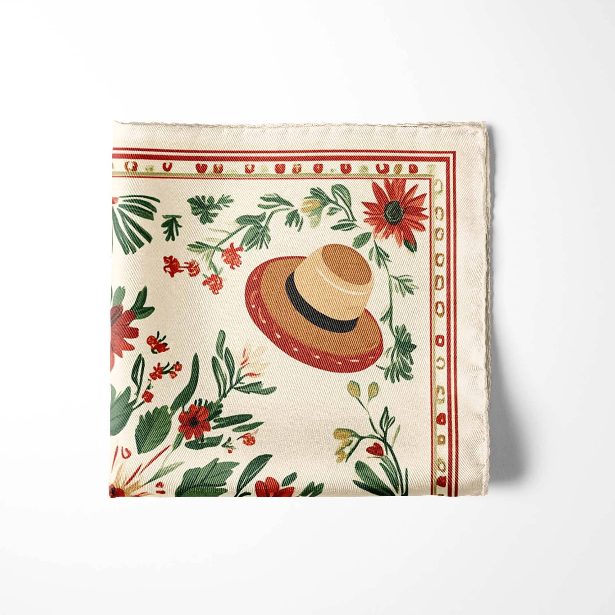 CIRCULAR FLORAL SILK POCKET SQUARE