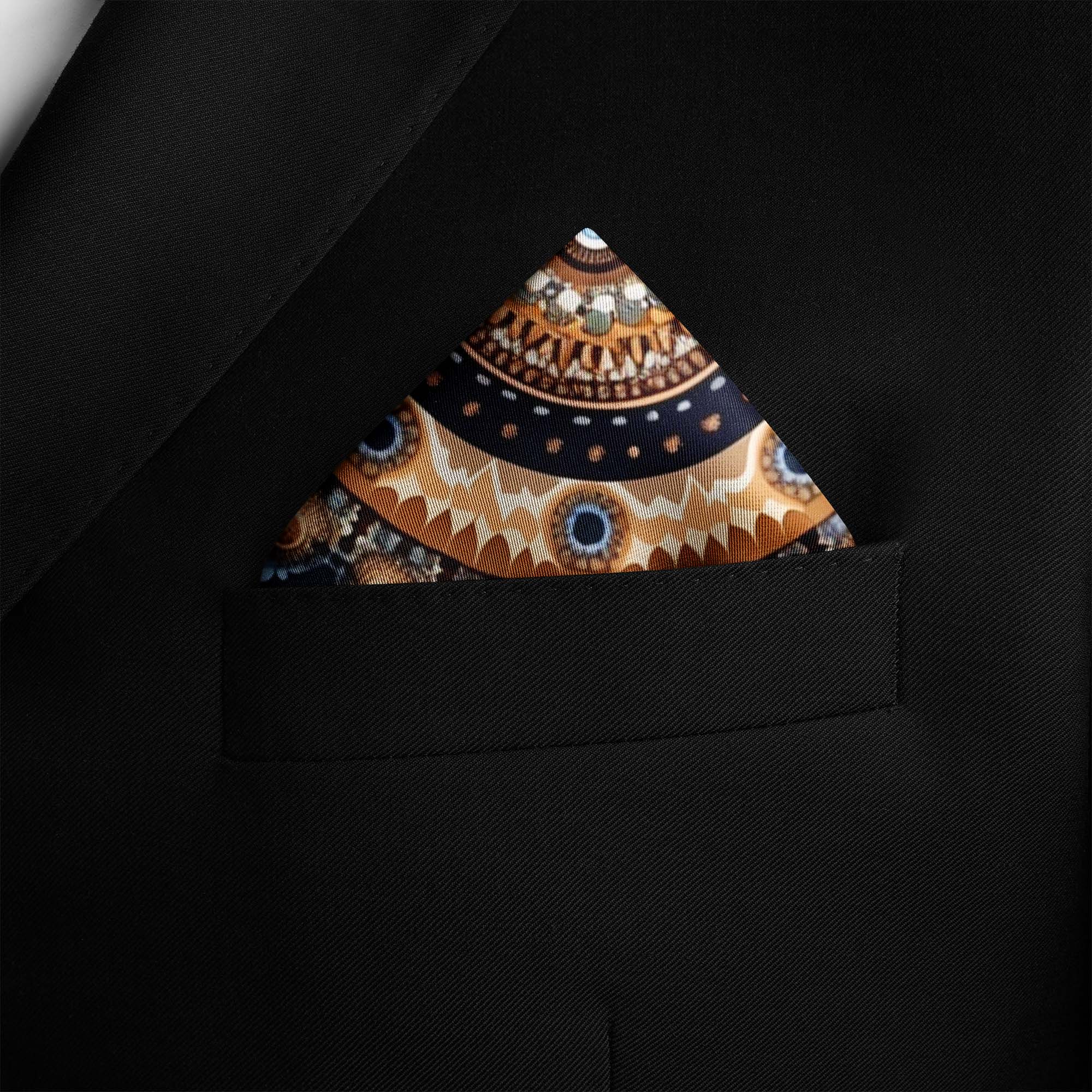 ETHNIC TRIBAL ROUND SILK POCKET SQUARE
