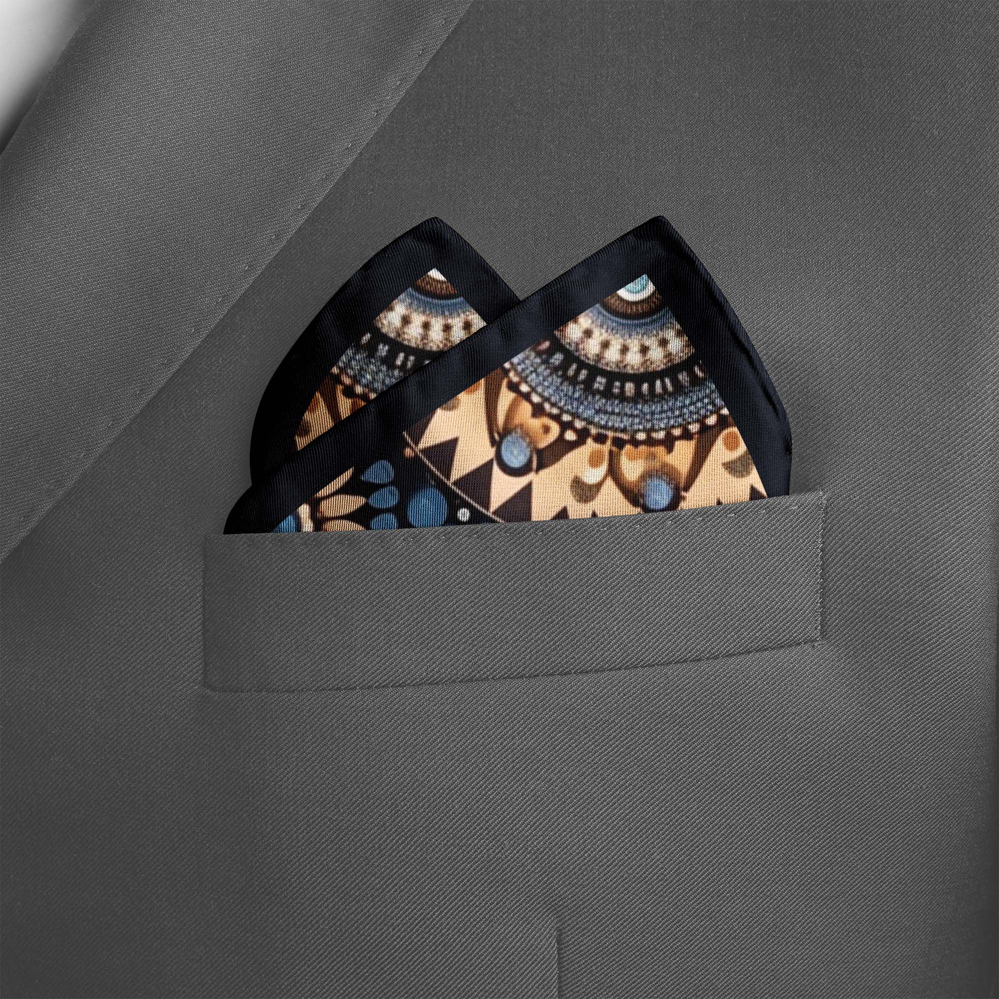 ETHNIC TRIBAL ROUND SILK POCKET SQUARE