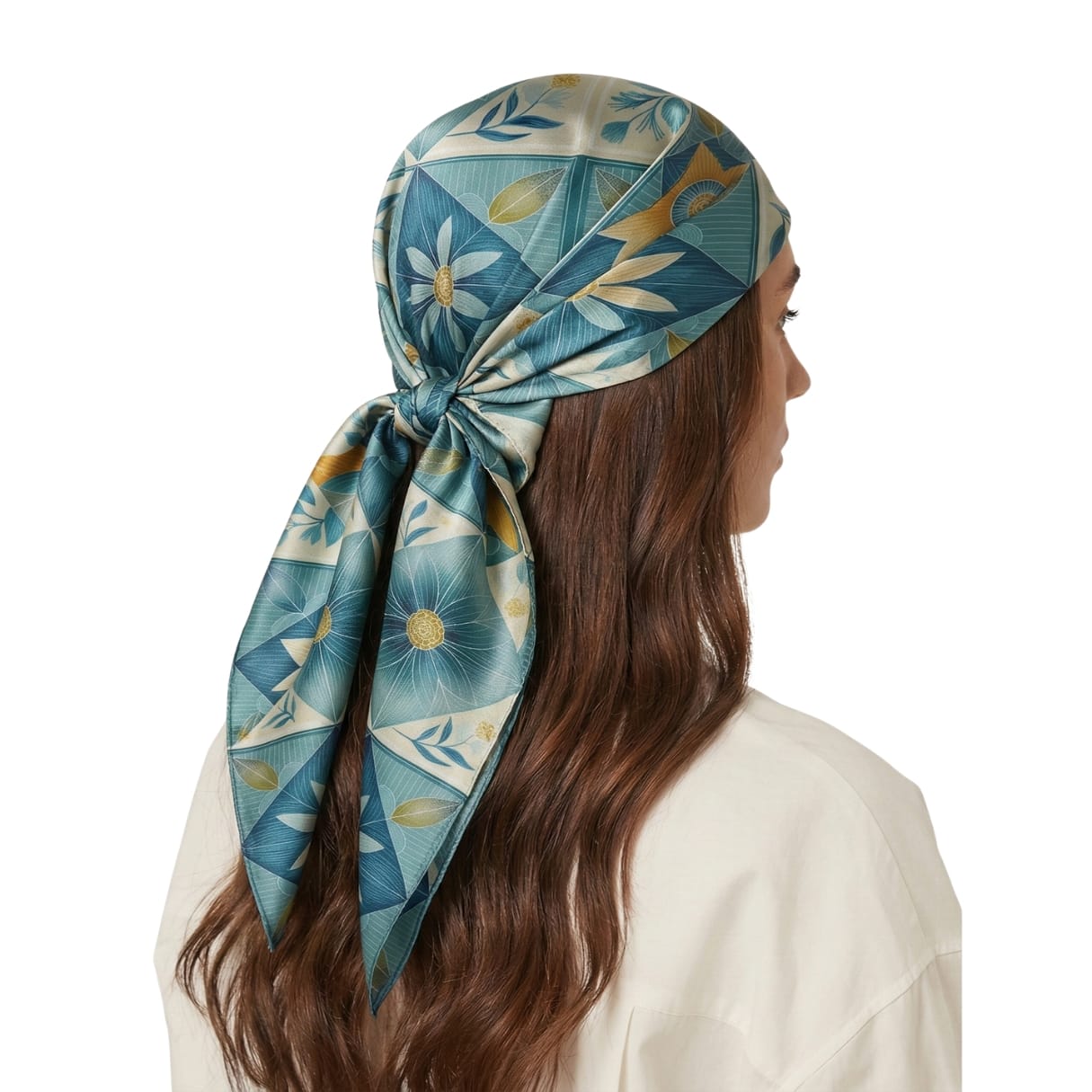 FLORAL MOSAIC SILK HEAD SCARF