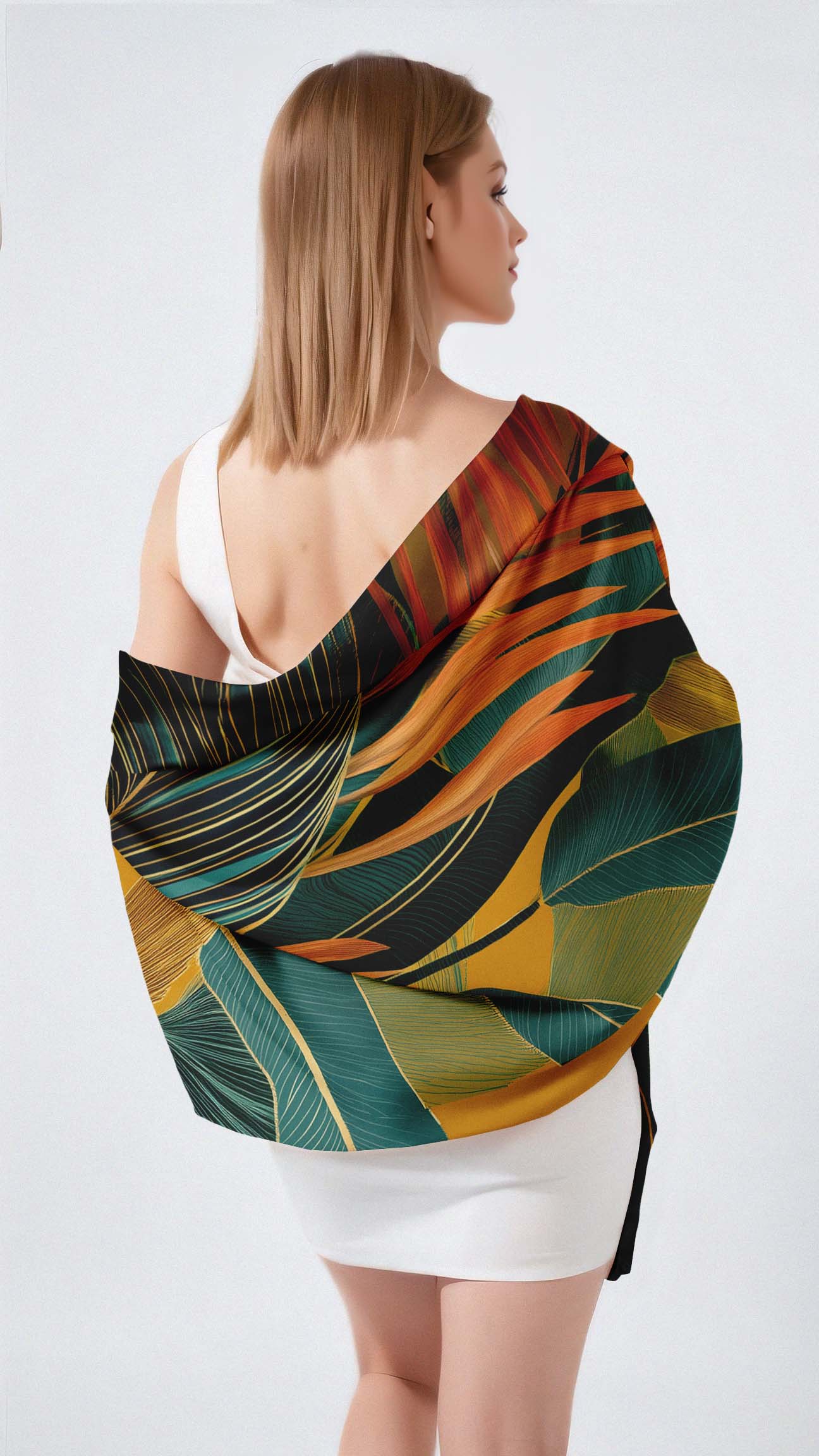 WILD LEAF HORIZON SILK LONG LADIES SCARF