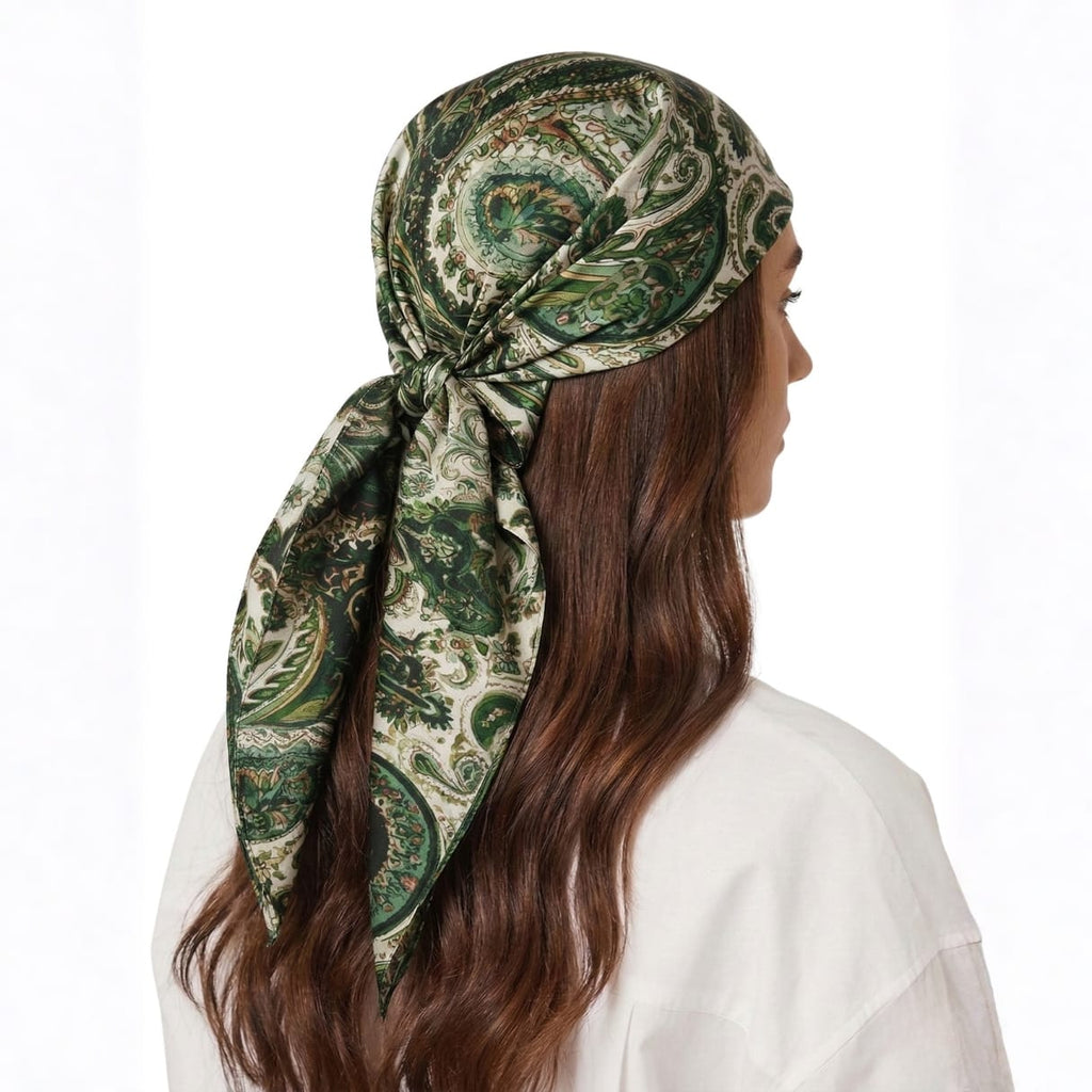EMERALD PAISLEY SILK HEAD SCARF