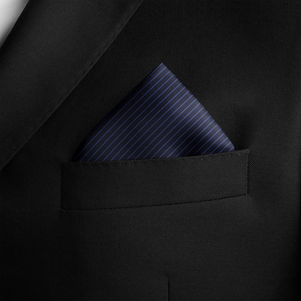 NAVY STRIPE SILK POCKET SQUARE