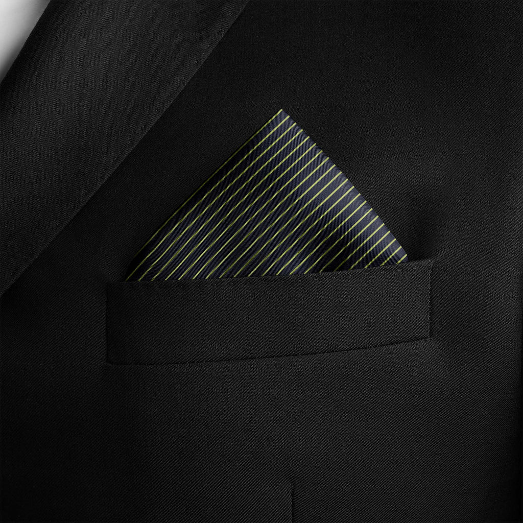 NAVY AND FERN GREEN STRIPE SILK POCKET SQUARE