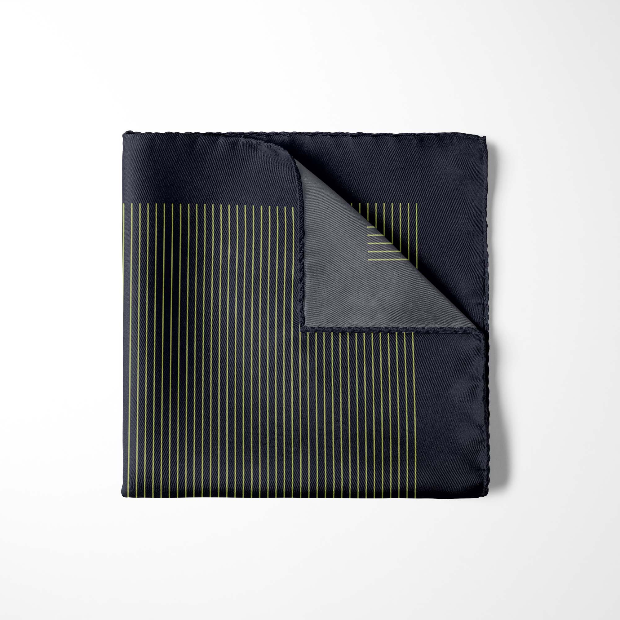 NAVY AND FERN GREEN STRIPE SILK POCKET SQUARE