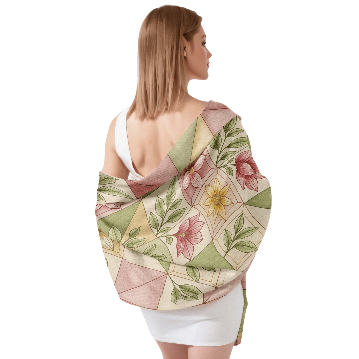 PASTEL BOTANICAL SILK LONG LADIES SCARF