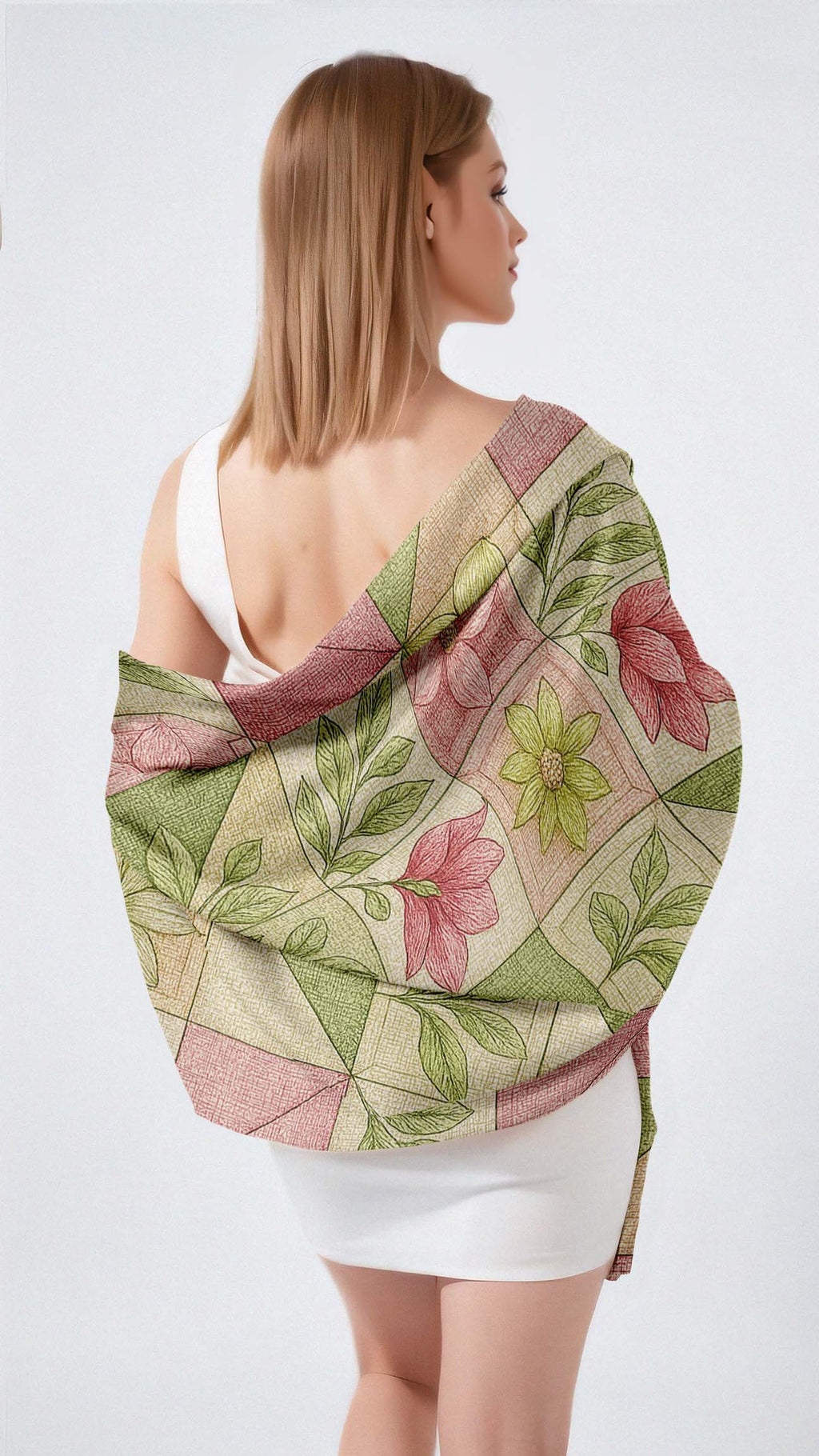 PASTEL BOTANICAL SILK LONG LADIES SCARF